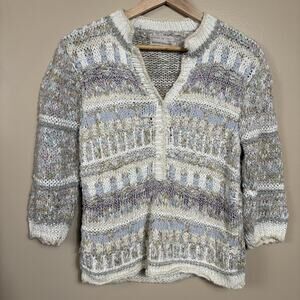 Lauren Hansen Hand Knit Cardigan Sweater Womens Pastel Chunky Button Front Boho